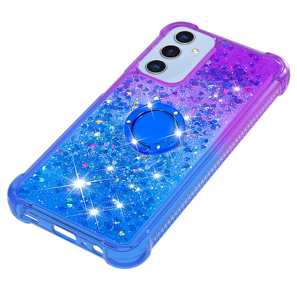 For Samsung Galaxy A15 5G TPU Case with Kickstand Gradiant Quicksand Shockproof Cover - Purple+Sky Blue - 6