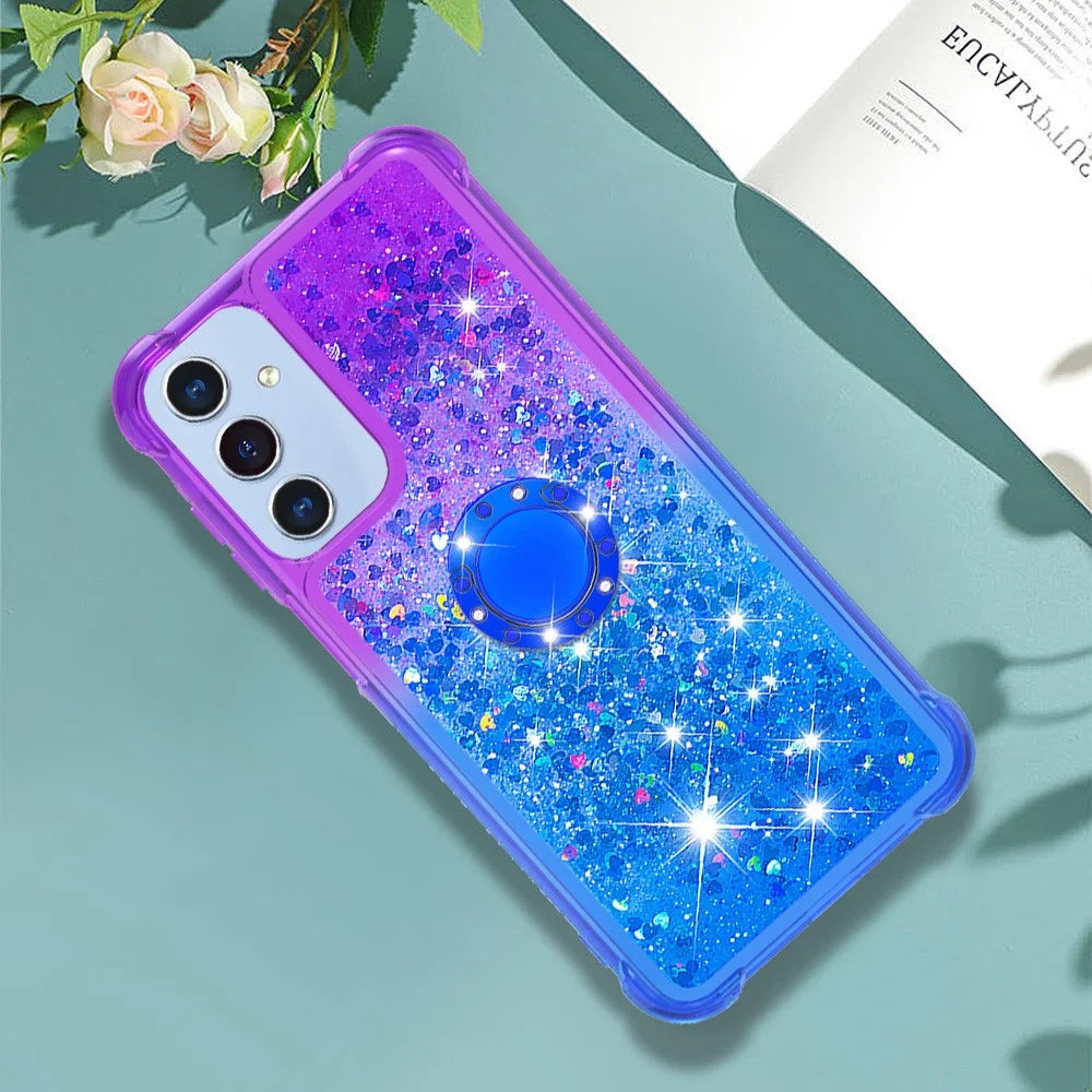 For Samsung Galaxy A15 5G TPU Case with Kickstand Gradiant Quicksand Shockproof Cover - Purple+Sky Blue - 7