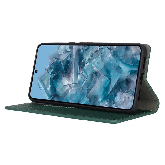 For Google Pixel 8 Pro Case Litchi Texture Genuine Cow Leather Phone Cover Wallet Stand with Strap - Green - 4
