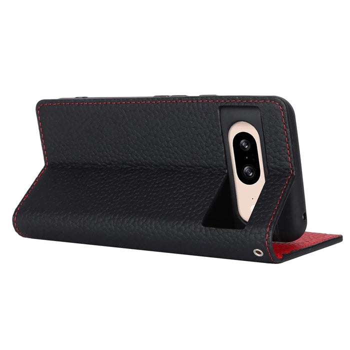 For Google Pixel 8 Case Litchi Texture Anti-scratch Genuine Cow Leather Phone Cover with Strap - Black - 3