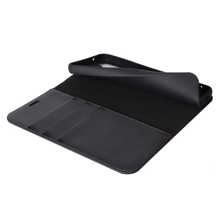 For Samsung Galaxy S23 FE Case Crazy Horse Texture Genuine Split Leather Phone Cover with Stand and Wallet - Black - 5