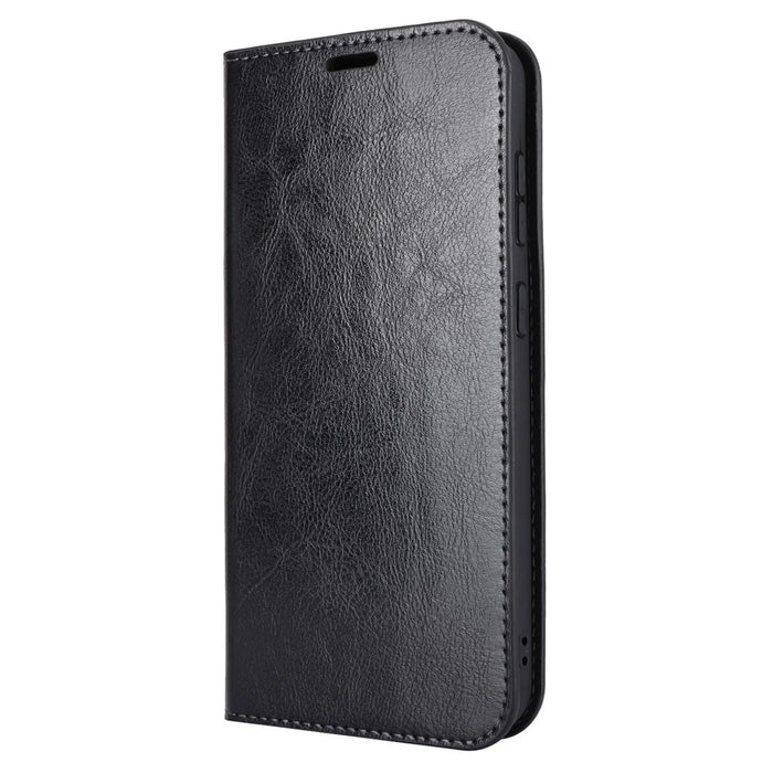 For Samsung Galaxy S23 FE Case Crazy Horse Texture Genuine Split Leather Phone Cover with Stand and Wallet - Black - 7