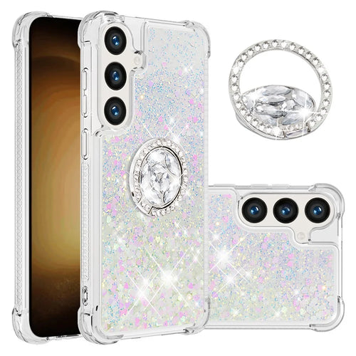 For Samsung Galaxy S24+ TPU Case with Kickstand Quicksand Shockproof Cover - Laser / Hearts - 1