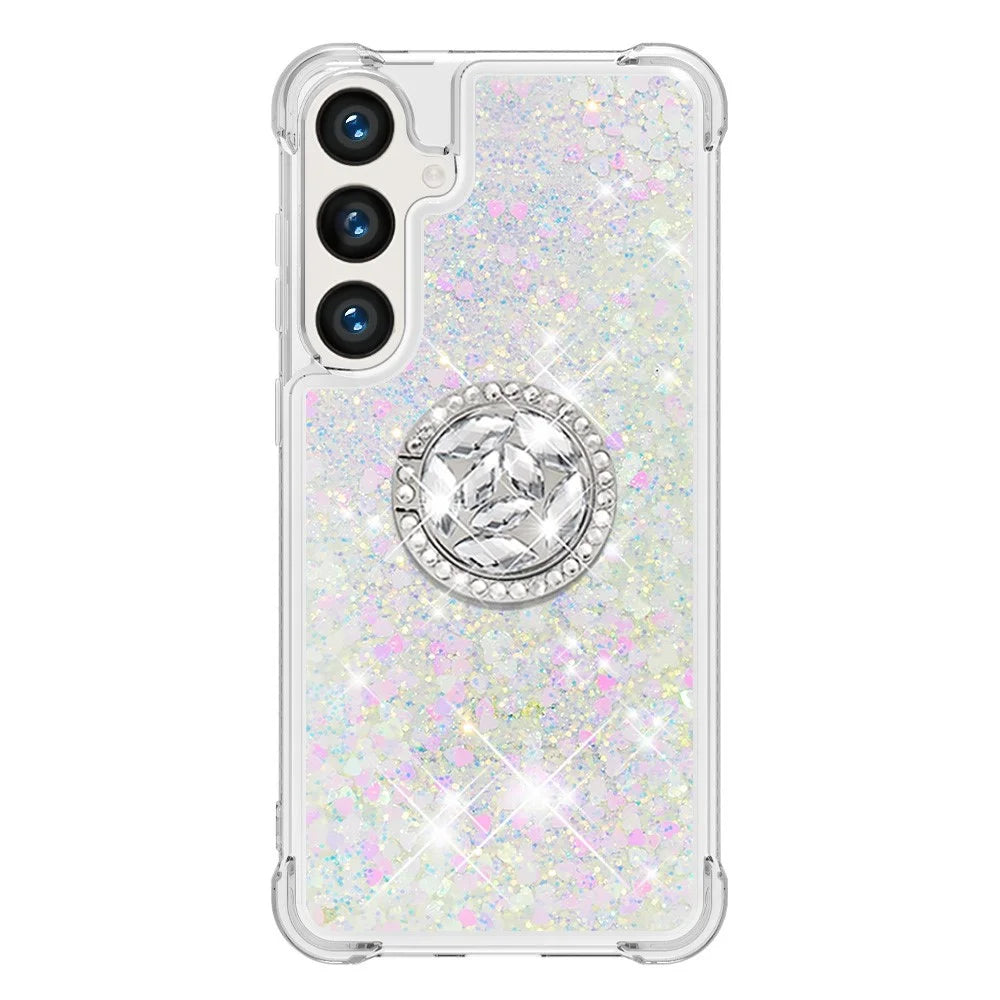 For Samsung Galaxy S24+ TPU Case with Kickstand Quicksand Shockproof Cover - Laser / Hearts - 2