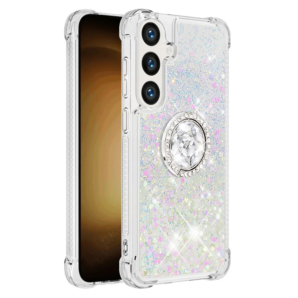 For Samsung Galaxy S24+ TPU Case with Kickstand Quicksand Shockproof Cover - Laser / Hearts - 3