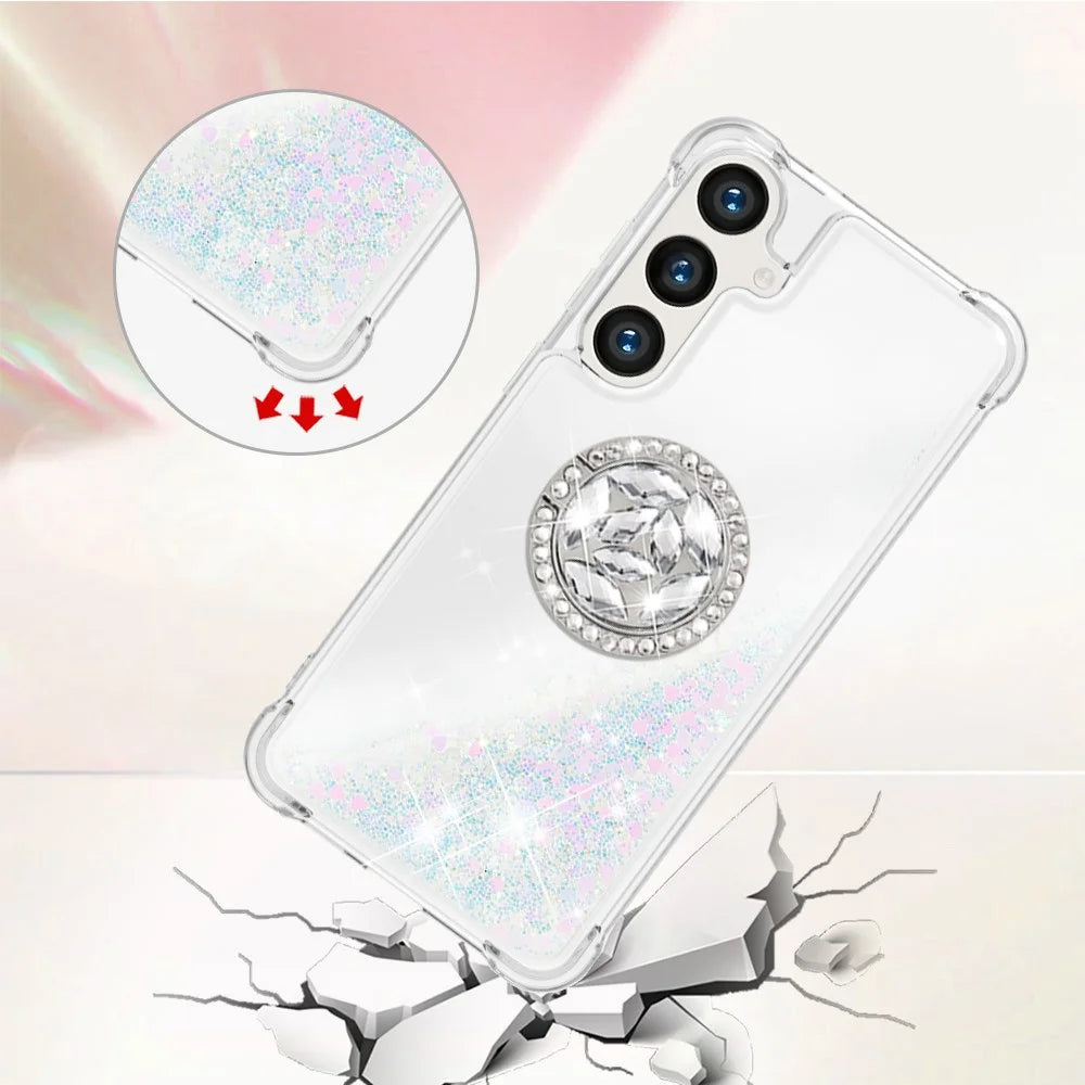 For Samsung Galaxy S24+ TPU Case with Kickstand Quicksand Shockproof Cover - Laser / Hearts - 4