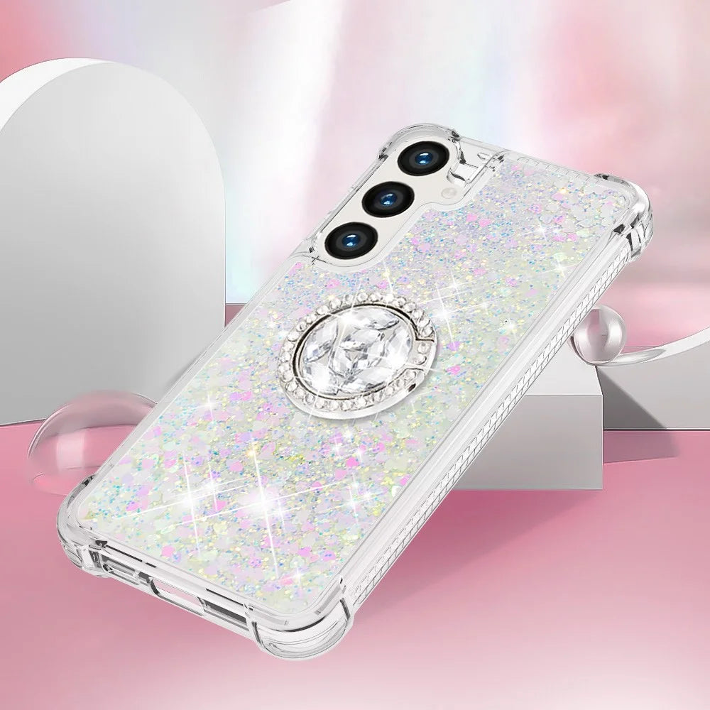For Samsung Galaxy S24+ TPU Case with Kickstand Quicksand Shockproof Cover - Laser / Hearts - 5
