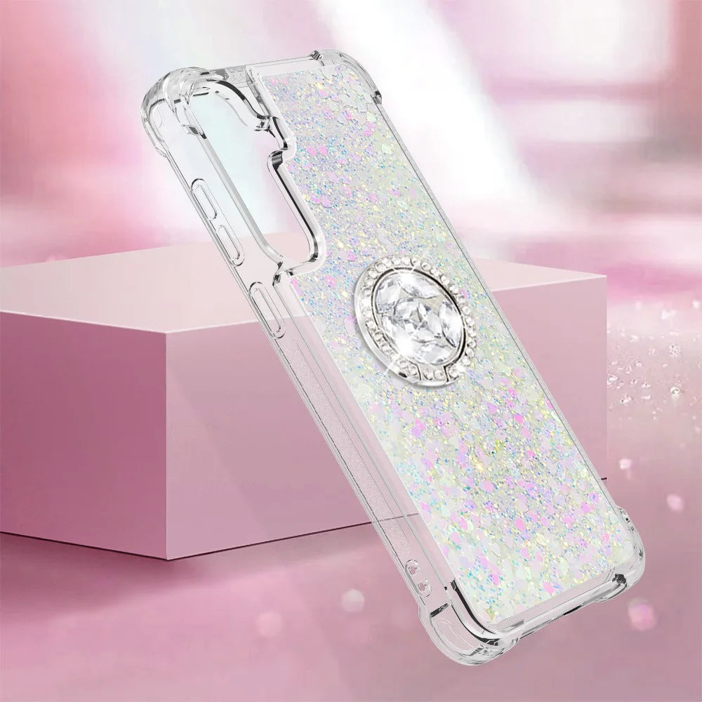 For Samsung Galaxy S24+ TPU Case with Kickstand Quicksand Shockproof Cover - Laser / Hearts - 6