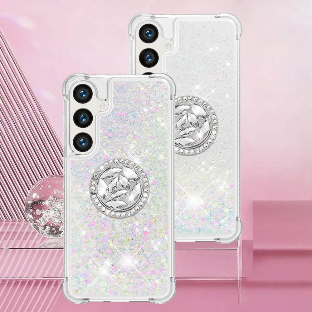 For Samsung Galaxy S24+ TPU Case with Kickstand Quicksand Shockproof Cover - Laser / Hearts - 7