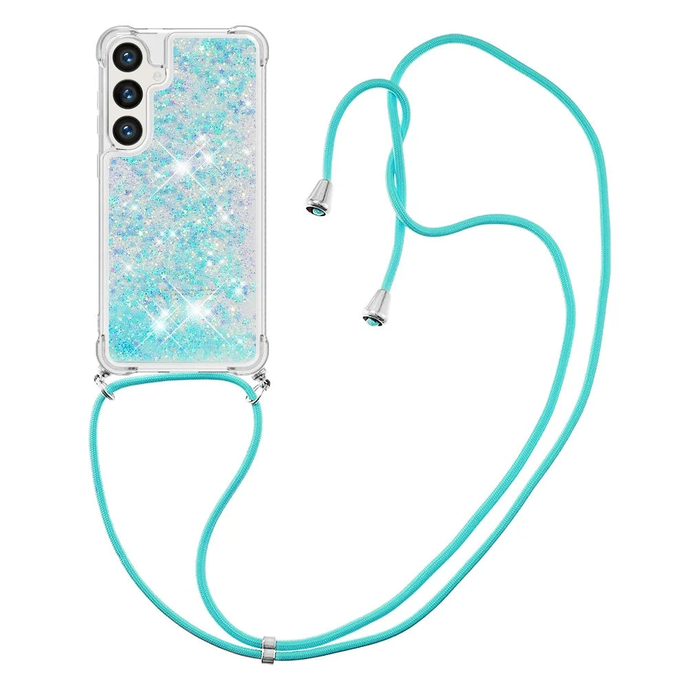 For Samsung Galaxy S24+ TPU Case Quicksand Design Phone Cover with Lanyard - Blue / Pentagram - 1
