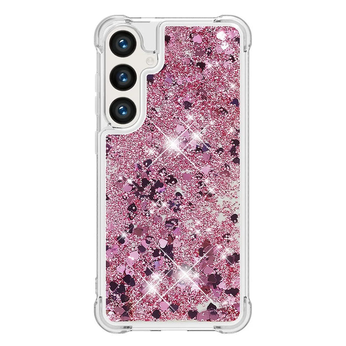 For Samsung Galaxy S24+ TPU Case Glitter Quicksand Shockproof Phone Back Cover - Rose Gold / Hearts - 3