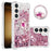 For Samsung Galaxy S24 TPU Case with Kickstand Quicksand Shockproof Cover - Rose Gold / Hearts - 1
