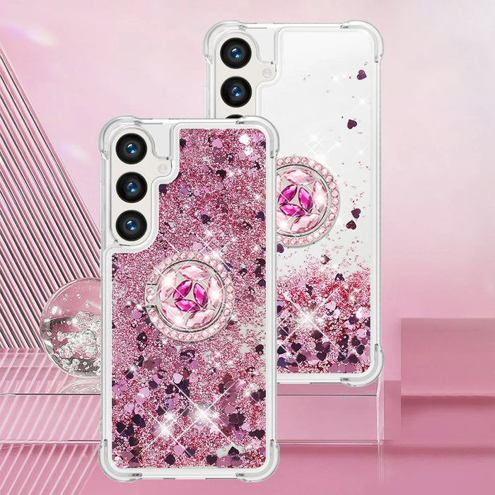 For Samsung Galaxy S24 TPU Case with Kickstand Quicksand Shockproof Cover - Rose Gold / Hearts - 7