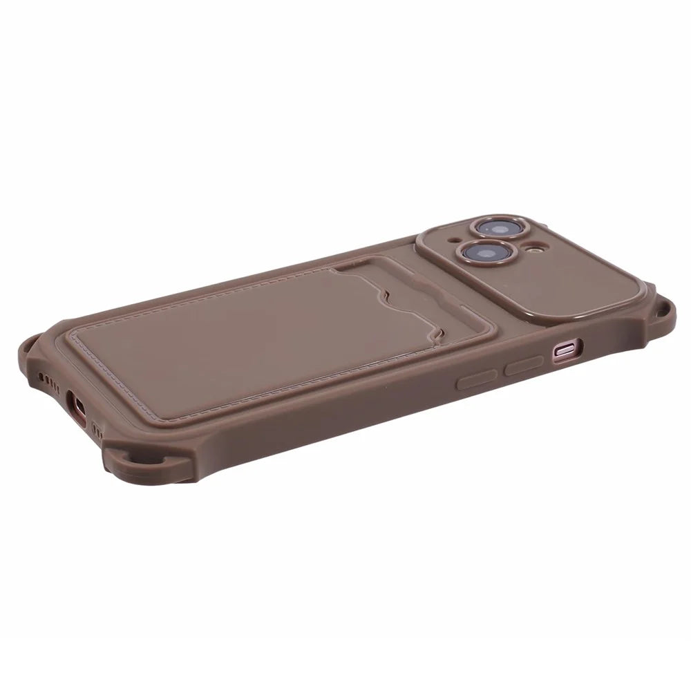 HRX Series for iPhone 15 Plus TPU Case Four Corner Anti-drop Card Holder Cover (Precise Cutout) - Brown - 4