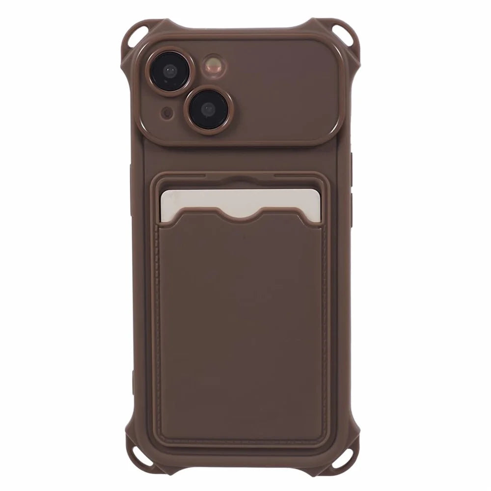 HRX Series for iPhone 14 TPU Case Card Holder Mobile Phone Cover (Precise Cutout) - Brown - 3