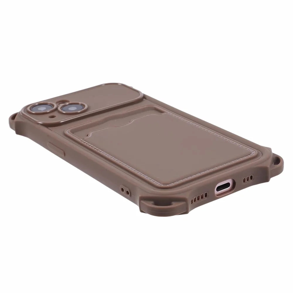 HRX Series for iPhone 14 TPU Case Card Holder Mobile Phone Cover (Precise Cutout) - Brown - 5