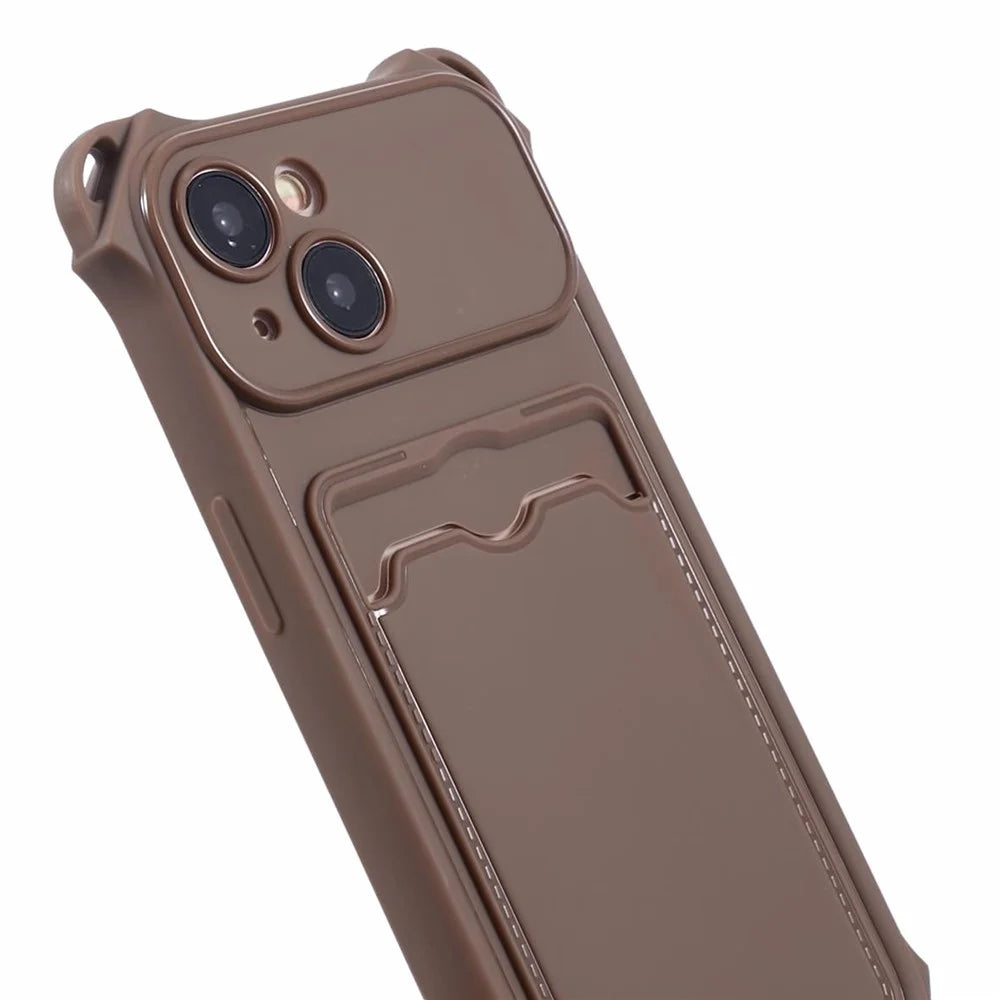 HRX Series for iPhone 14 TPU Case Card Holder Mobile Phone Cover (Precise Cutout) - Brown - 6
