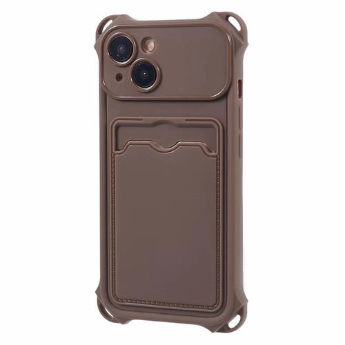 HRX Series for iPhone 14 Plus Case Reinforced Corner Card Slot TPU Cover (Precise Cutout) - Brown - 1