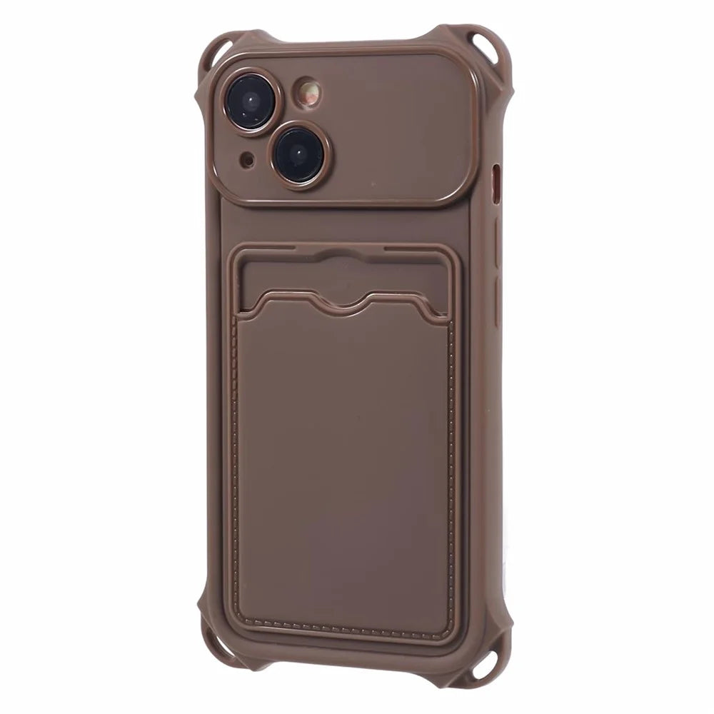 HRX Series for iPhone 14 Plus Case Reinforced Corner Card Slot TPU Cover (Precise Cutout) - Brown - 1