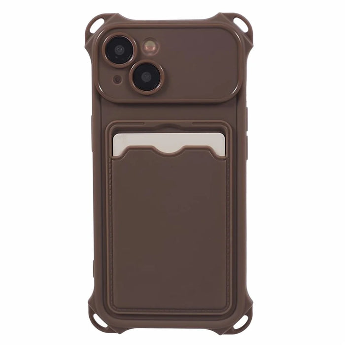 HRX Series for iPhone 14 Plus Case Reinforced Corner Card Slot TPU Cover (Precise Cutout) - Brown - 3