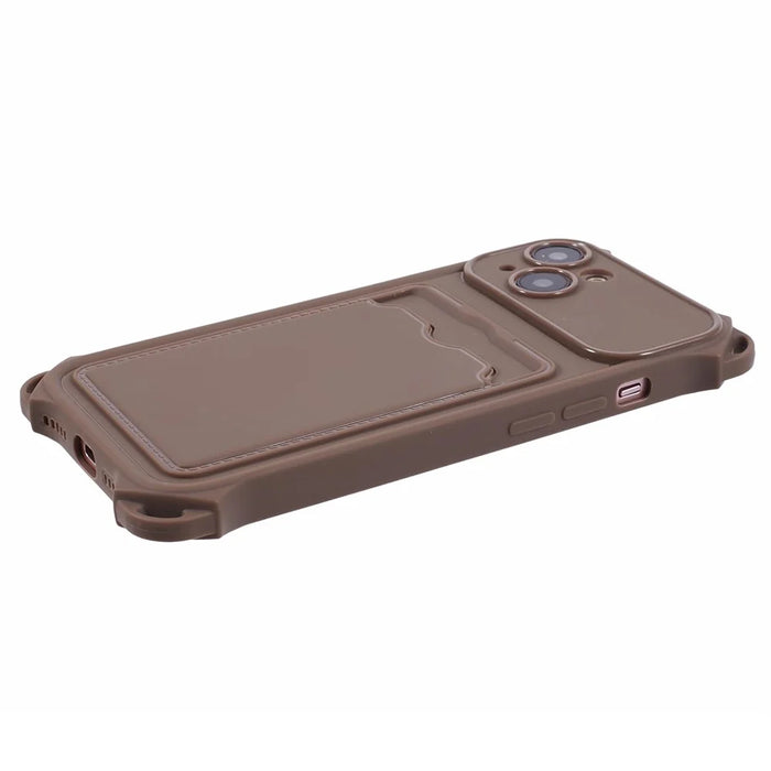 HRX Series for iPhone 14 Plus Case Reinforced Corner Card Slot TPU Cover (Precise Cutout) - Brown - 4