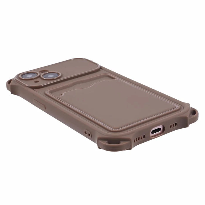 HRX Series for iPhone 14 Plus Case Reinforced Corner Card Slot TPU Cover (Precise Cutout) - Brown - 5
