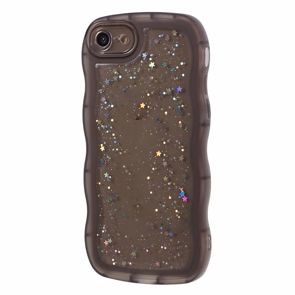 JTW Series for iPhone 7 / 8 / SE (2020) / SE (2022) Case Glitter Stars Wavy Edge TPU Cover - Black - 1
