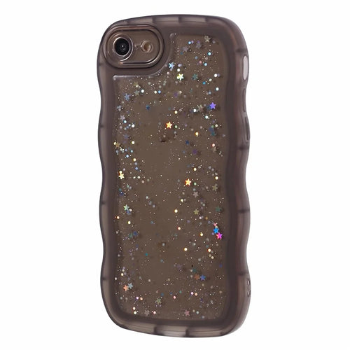 JTW Series for iPhone 7 / 8 / SE (2020) / SE (2022) Case Glitter Stars Wavy Edge TPU Cover - Black - 1