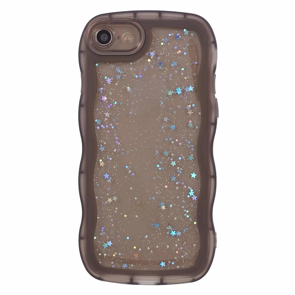 JTW Series for iPhone 7 / 8 / SE (2020) / SE (2022) Case Glitter Stars Wavy Edge TPU Cover - Black - 3