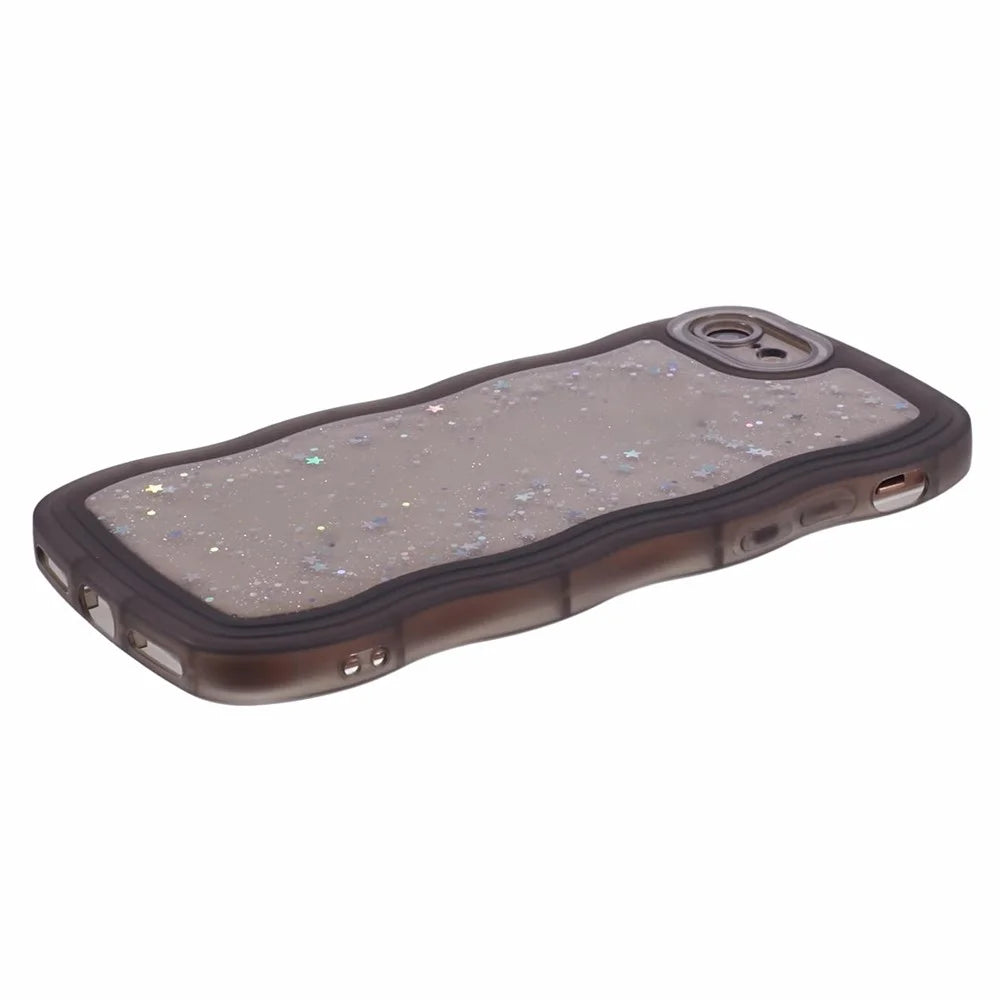 JTW Series for iPhone 7 / 8 / SE (2020) / SE (2022) Case Glitter Stars Wavy Edge TPU Cover - Black - 4