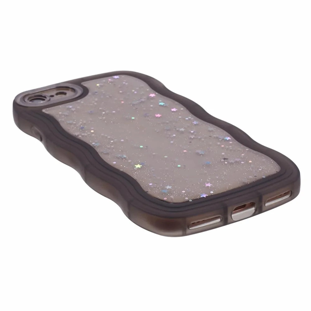JTW Series for iPhone 7 / 8 / SE (2020) / SE (2022) Case Glitter Stars Wavy Edge TPU Cover - Black - 5