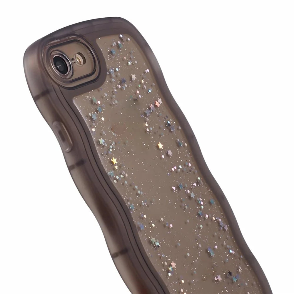 JTW Series for iPhone 7 / 8 / SE (2020) / SE (2022) Case Glitter Stars Wavy Edge TPU Cover - Black - 6