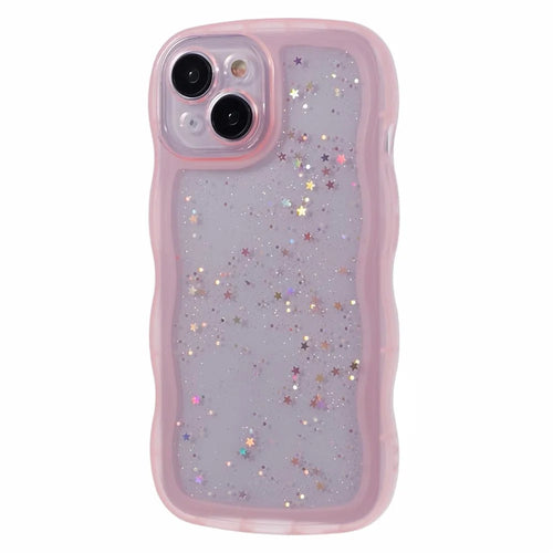 JTW Series for iPhone 14 Case Wavy Frame Glitter Stars Epoxy Phone Cover - Pink - 1