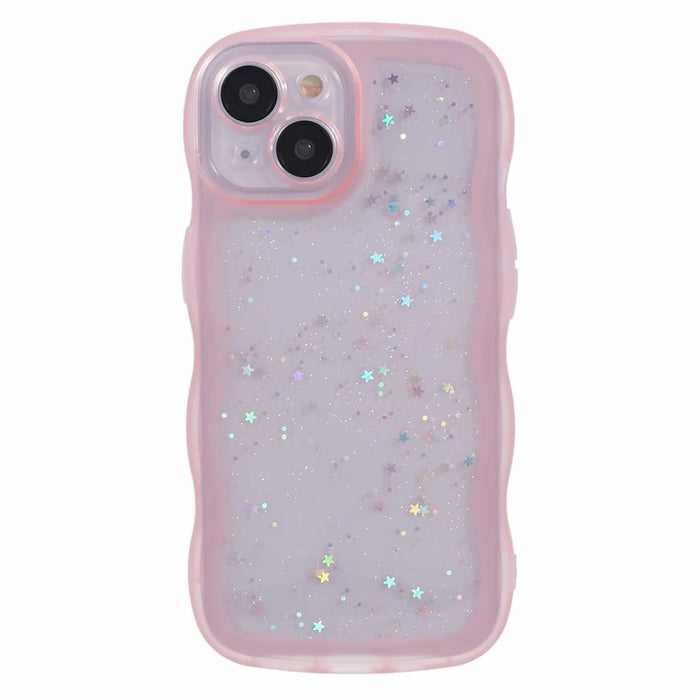 JTW Series for iPhone 14 Case Wavy Frame Glitter Stars Epoxy Phone Cover - Pink - 3