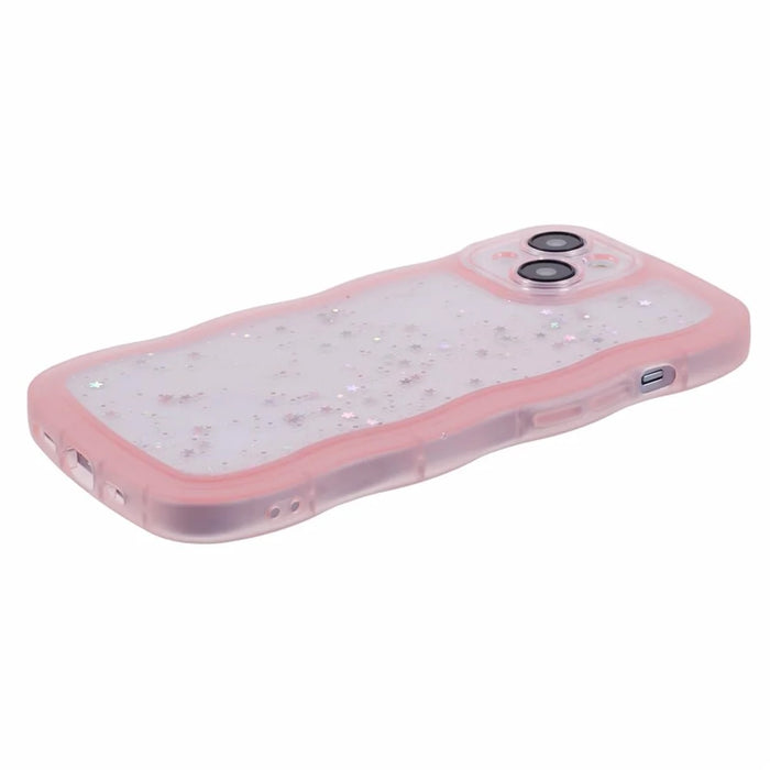 JTW Series for iPhone 14 Case Wavy Frame Glitter Stars Epoxy Phone Cover - Pink - 4