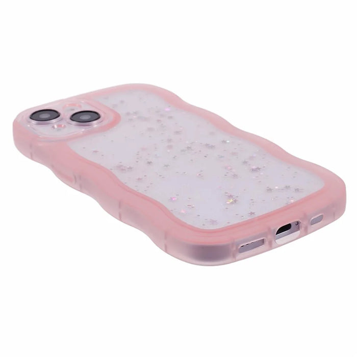 JTW Series for iPhone 14 Case Wavy Frame Glitter Stars Epoxy Phone Cover - Pink - 5