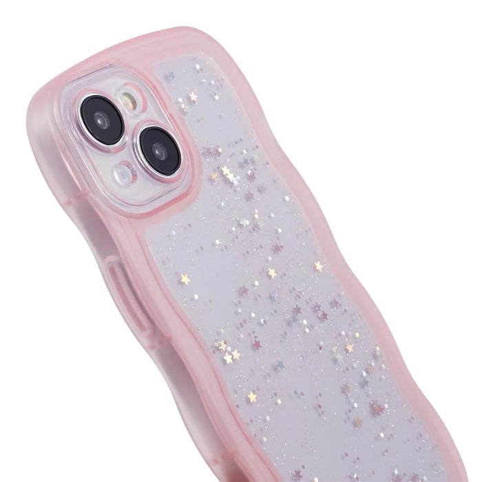 JTW Series for iPhone 14 Case Wavy Frame Glitter Stars Epoxy Phone Cover - Pink - 6