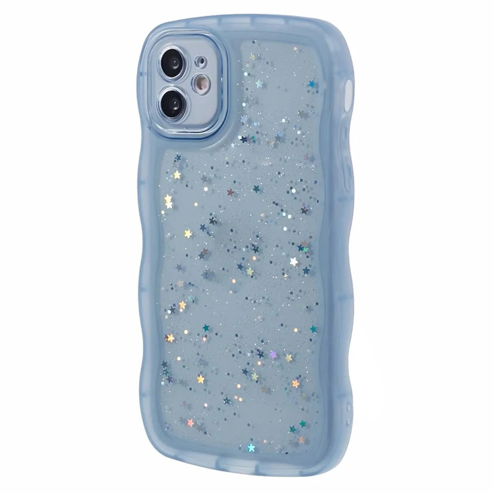 JTW Series for iPhone 11 TPU Case Glitter Stars Wavy Edge Protective Phone Cover - Blue - 1