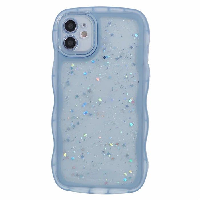 JTW Series for iPhone 11 TPU Case Glitter Stars Wavy Edge Protective Phone Cover - Blue - 3