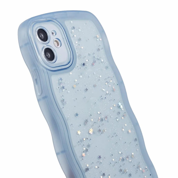 JTW Series for iPhone 11 TPU Case Glitter Stars Wavy Edge Protective Phone Cover - Blue - 6