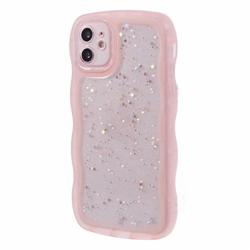 JTW Series for iPhone 12 Case Wavy Edge Star Sequins Epoxy Phone Cover - Pink - 1