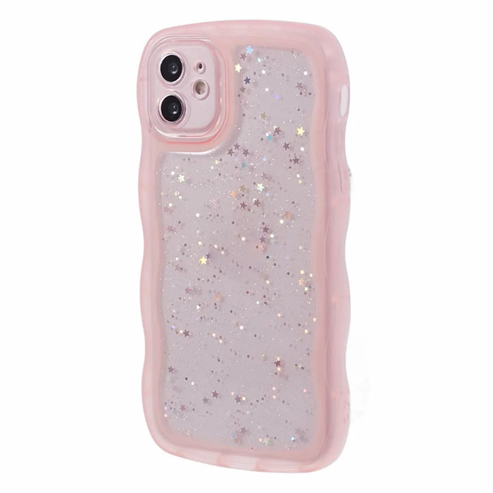 JTW Series for iPhone 12 Case Wavy Edge Star Sequins Epoxy Phone Cover - Pink - 1