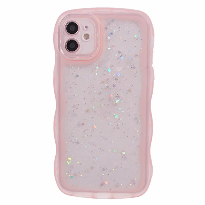 JTW Series for iPhone 12 Case Wavy Edge Star Sequins Epoxy Phone Cover - Pink - 3