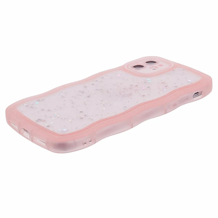 JTW Series for iPhone 12 Case Wavy Edge Star Sequins Epoxy Phone Cover - Pink - 4