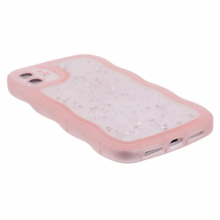 JTW Series for iPhone 12 Case Wavy Edge Star Sequins Epoxy Phone Cover - Pink - 5