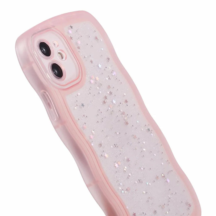 JTW Series for iPhone 12 Case Wavy Edge Star Sequins Epoxy Phone Cover - Pink - 6
