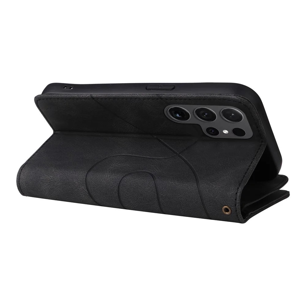 For Samsung Galaxy S24 Ultra Leather Case with Strap Zipper 9 Card Slot Phone Cover Stand - Black - 4