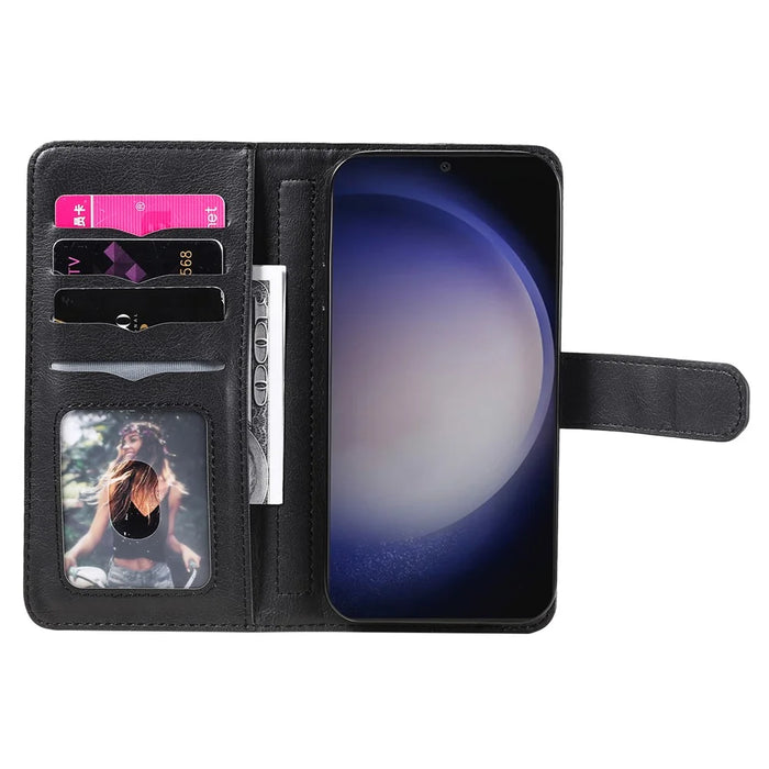 For Samsung Galaxy S25+ / S24+ Leather Case with 10 Card Holder Phone Cover Stand - Black - 2