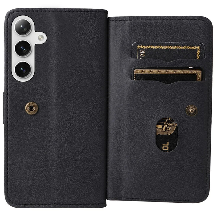 For Samsung Galaxy S25+ / S24+ Leather Case with 10 Card Holder Phone Cover Stand - Black - 5
