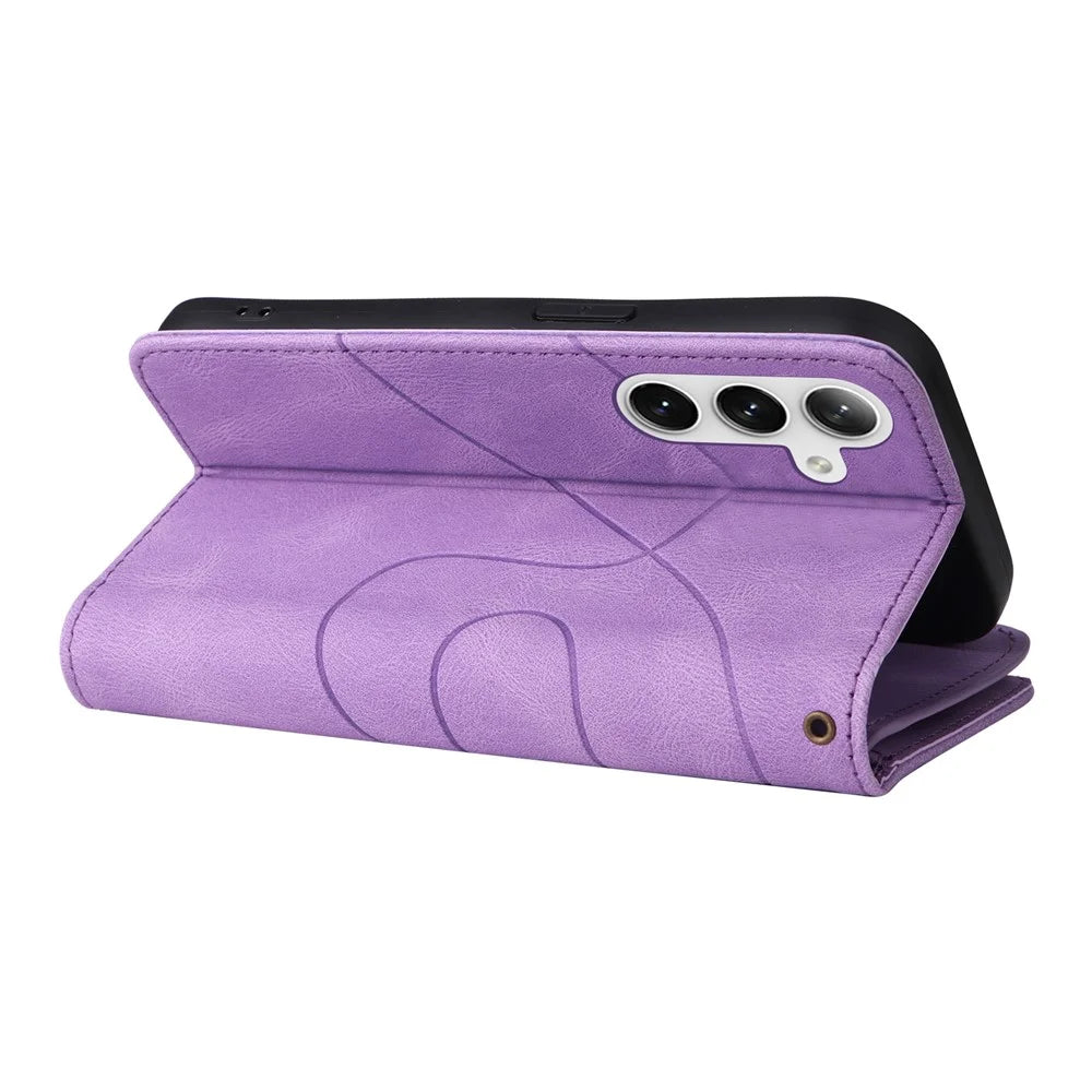 For Samsung Galaxy S25 / S24 Leather Case with Strap Zipper 9 Card Slot Phone Cover Stand - Light Purple - 4